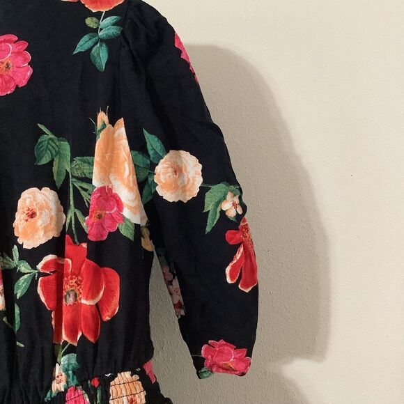 Old Navy Black Floral Cottagecore Summer Tropical Flower Print Midi Dress Small - Picture 10 of 12